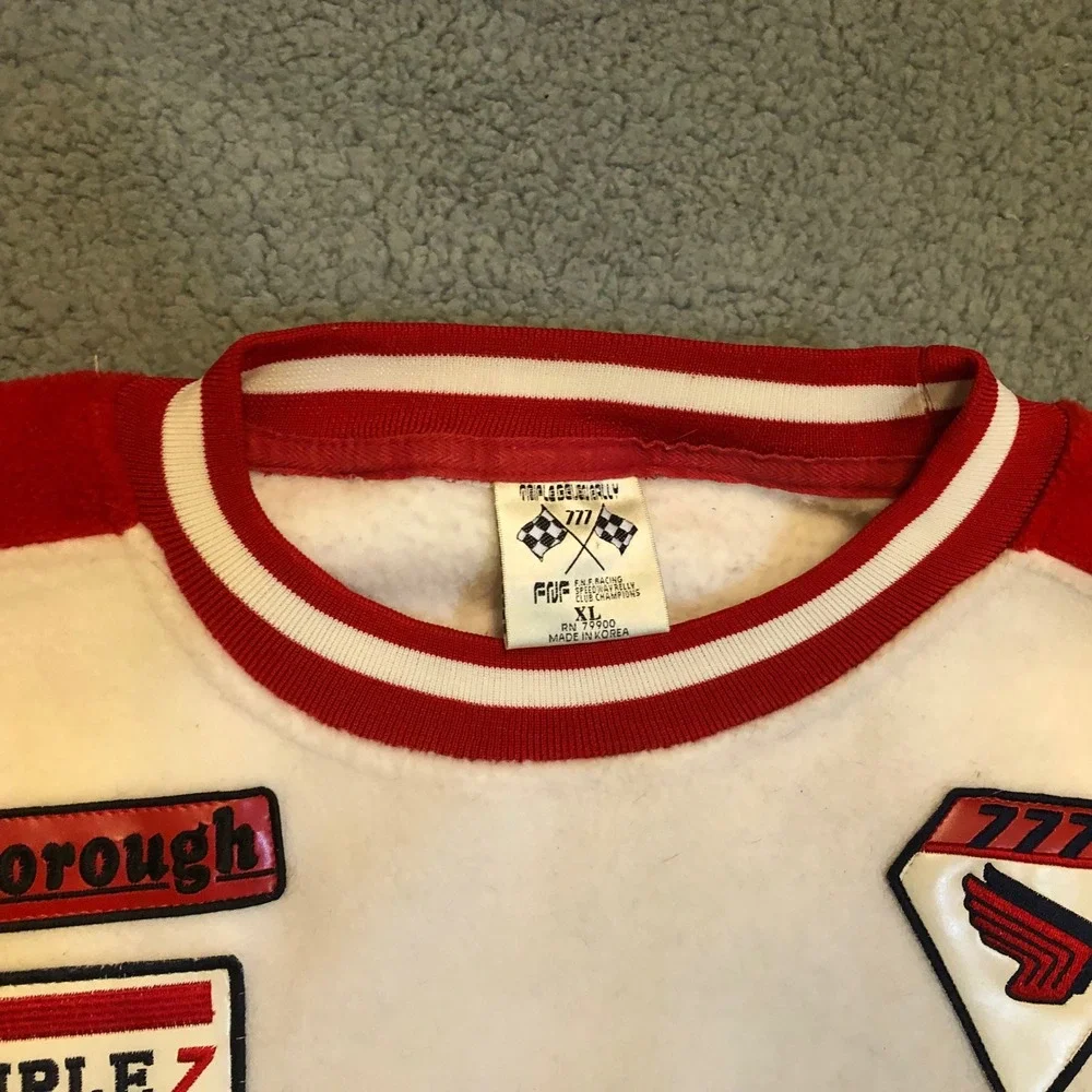 Vintage FNF Racing Hi Speed Fleece Sweatshirt Red White‎ Patches Mens XL 90s